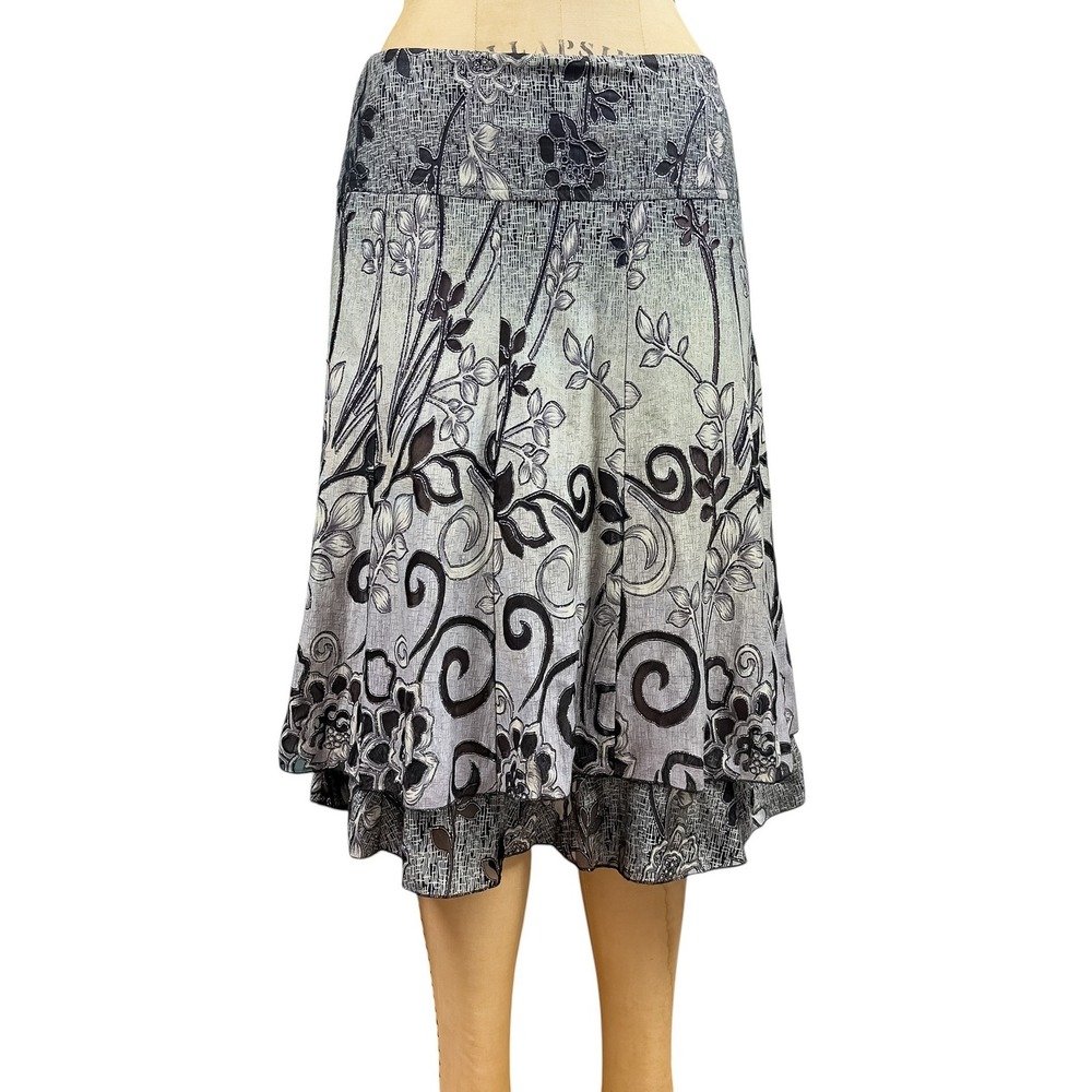 Y2K Burnout Chiffon Skirt Sheer Floral Tiered Midi Whimsigoth Fairy Grunge S